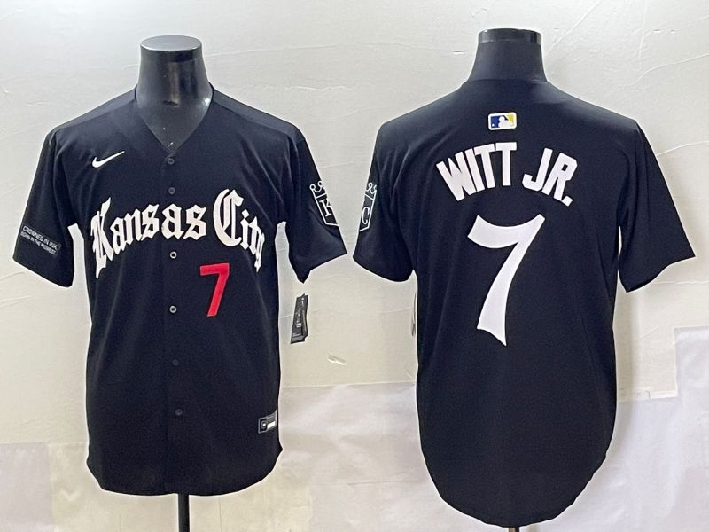 Men 2025 Kansas City Royals #7 Witt jr Black Five generations Joint Name Nike MLB Jersey style 8->kansas city royals->MLB Jersey